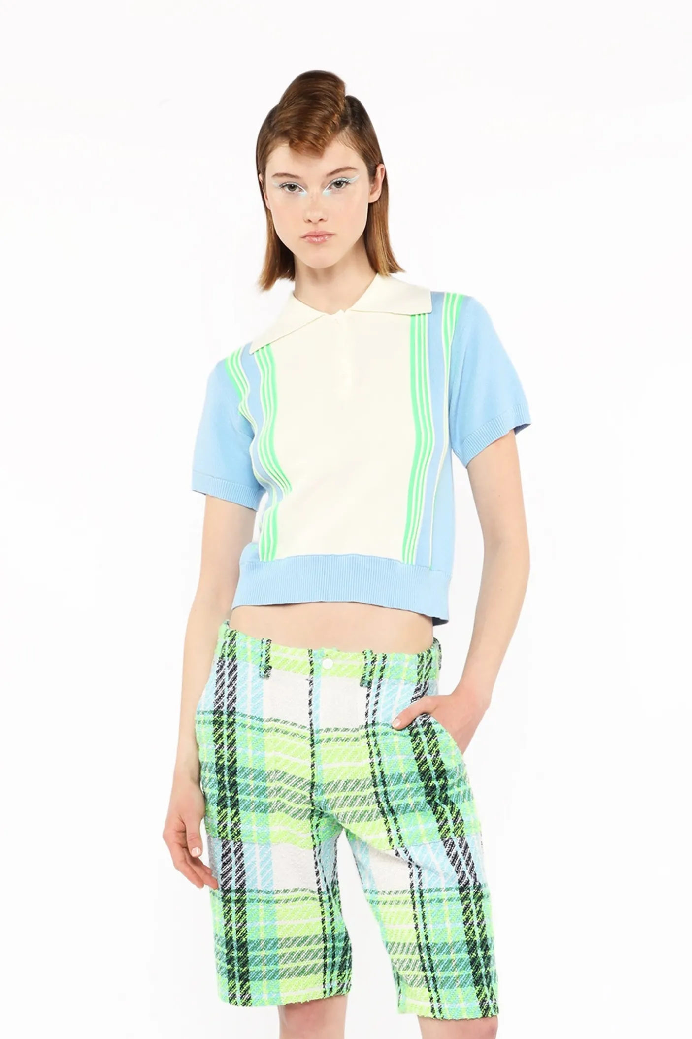 Amalfi Polo Knit Short Sleeve Top-Baby Blue