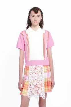 Amalfi Polo Knit Short Sleeve Top-Pink