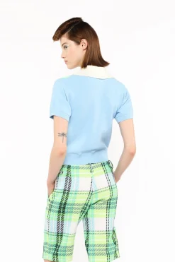 Amalfi Polo Knit Short Sleeve Top-Baby Blue