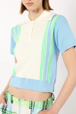 Amalfi Polo Knit Short Sleeve Top-Baby Blue