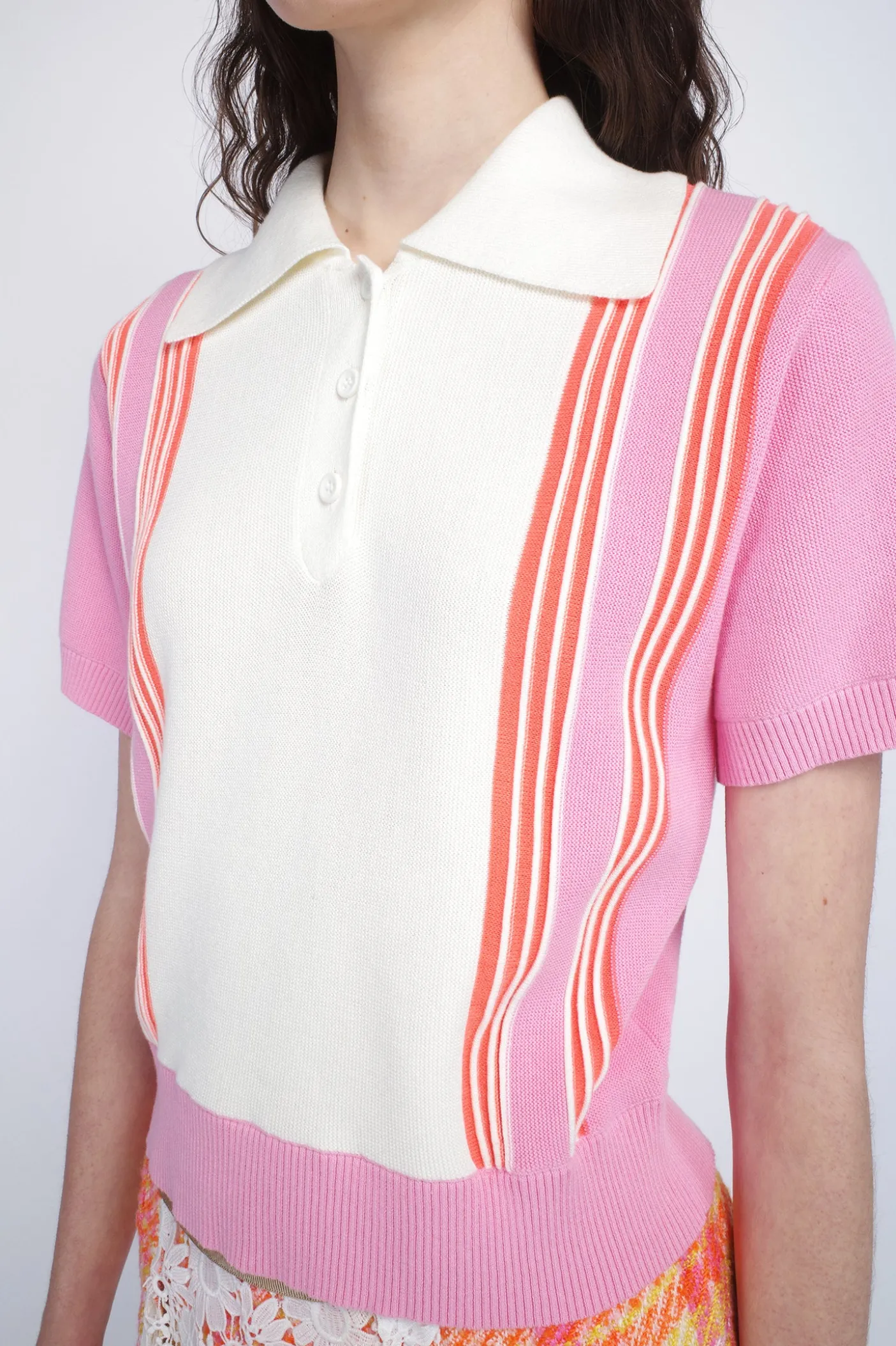 Amalfi Polo Knit Short Sleeve Top-Pink