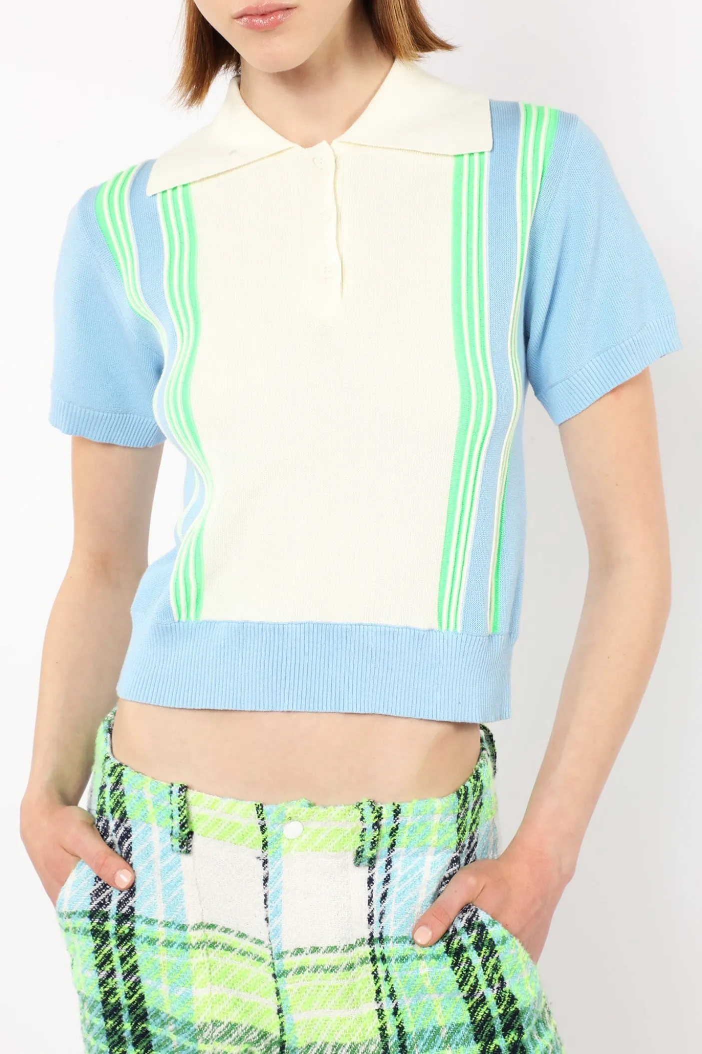 Amalfi Polo Knit Short Sleeve Top-Baby Blue