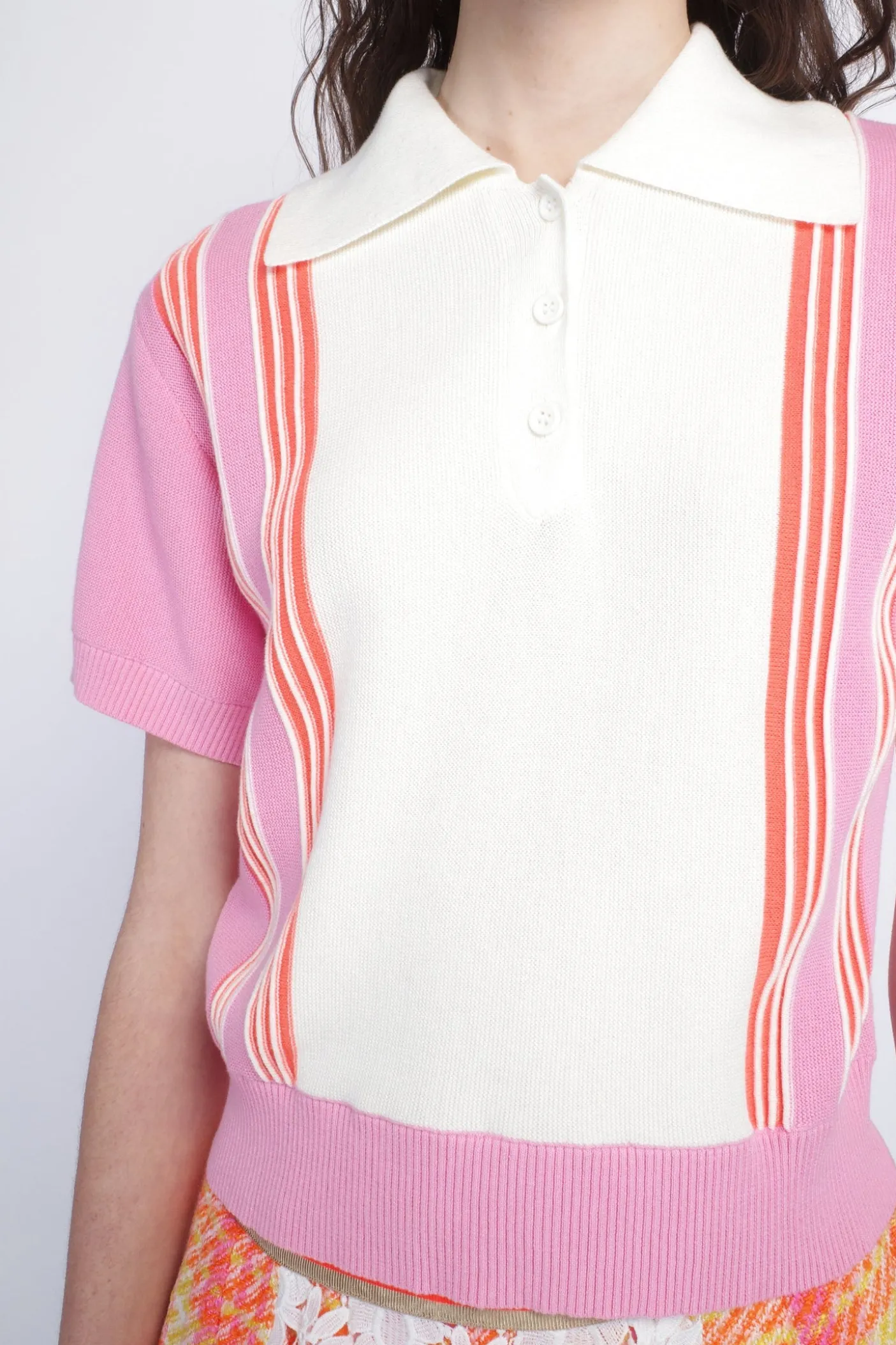 Amalfi Polo Knit Short Sleeve Top-Pink