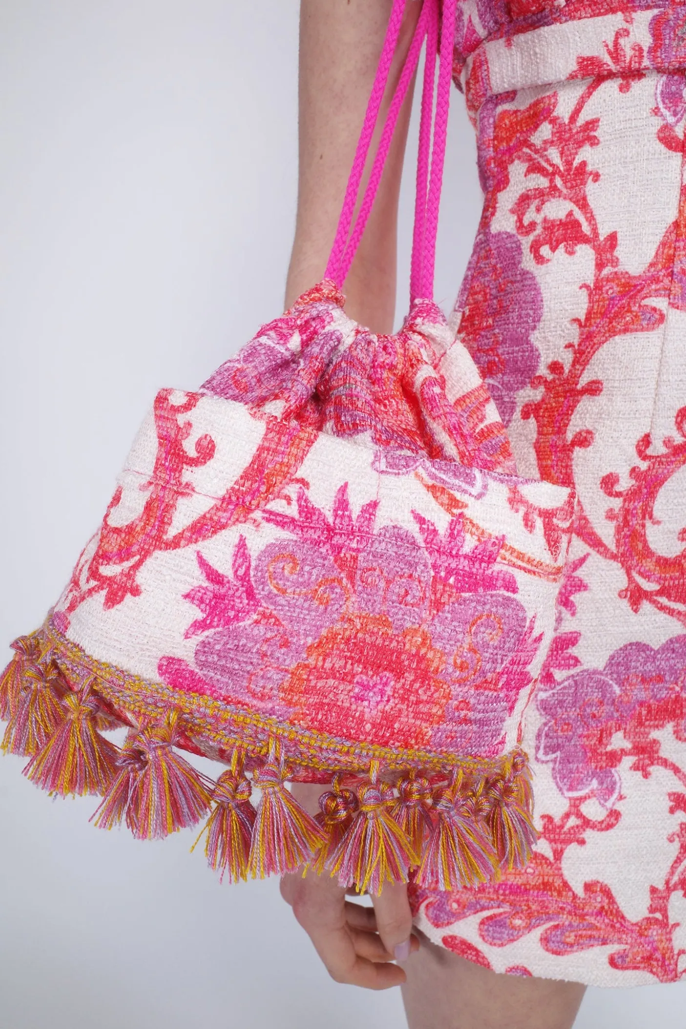 Arabesque Linen Tassel Crossbody Bag