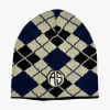 Argyle Beanie with Patch Denim