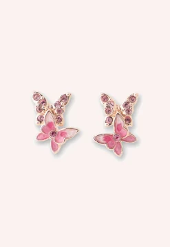 Bejeweled Butterfly Stud Earrings - Pink