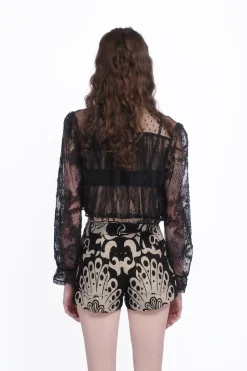 Black Lace Combo Bed Jacket