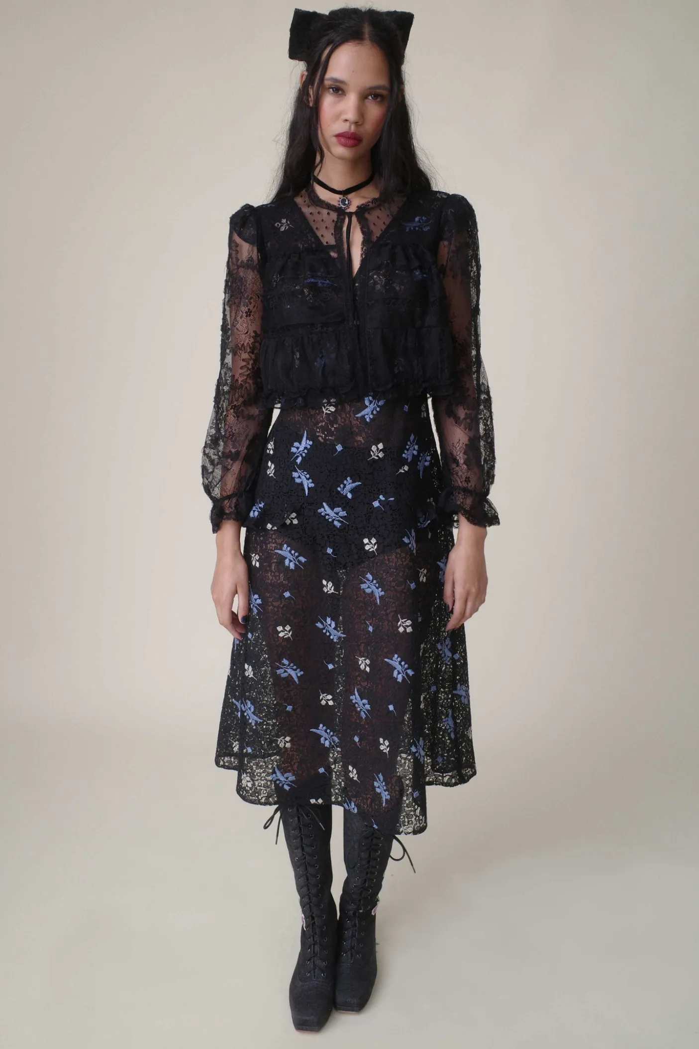 Black Lace Combo Bed Jacket