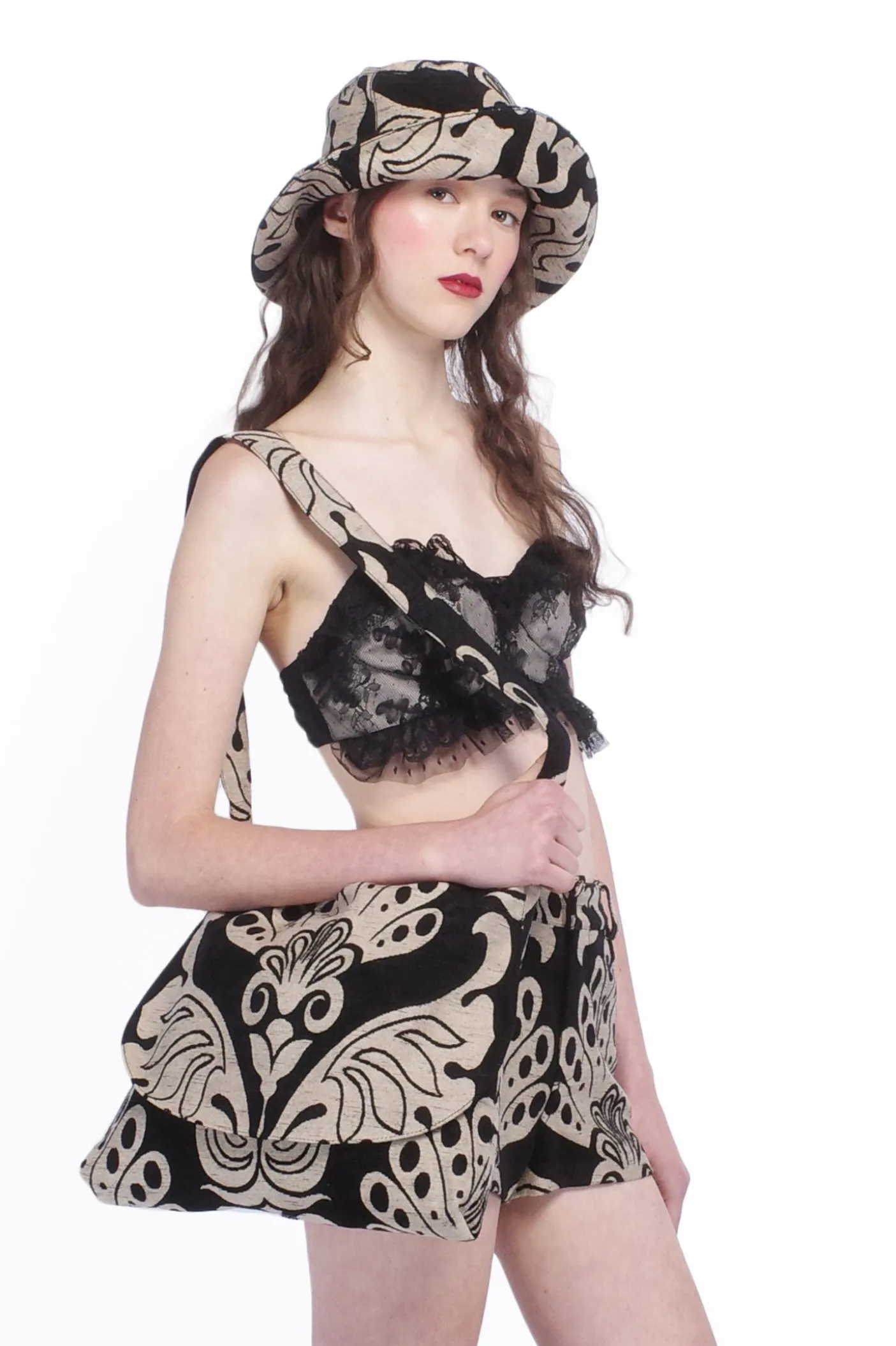 Black Lace Combo Ruffle Lace Bralette
