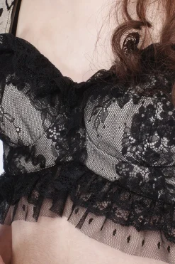 Black Lace Combo Ruffle Lace Bralette