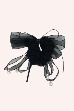 Black Mesh Bow Flower Embellished Scrunchie