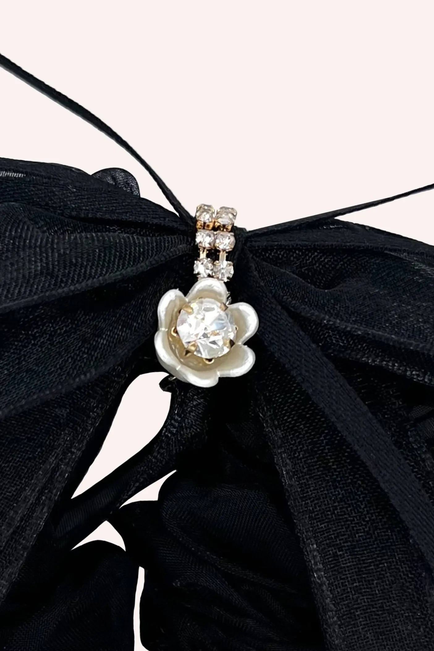 Black Mesh Bow Flower Embellished Scrunchie