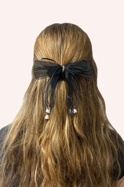 Black Mesh Bow Flower Embellished Scrunchie