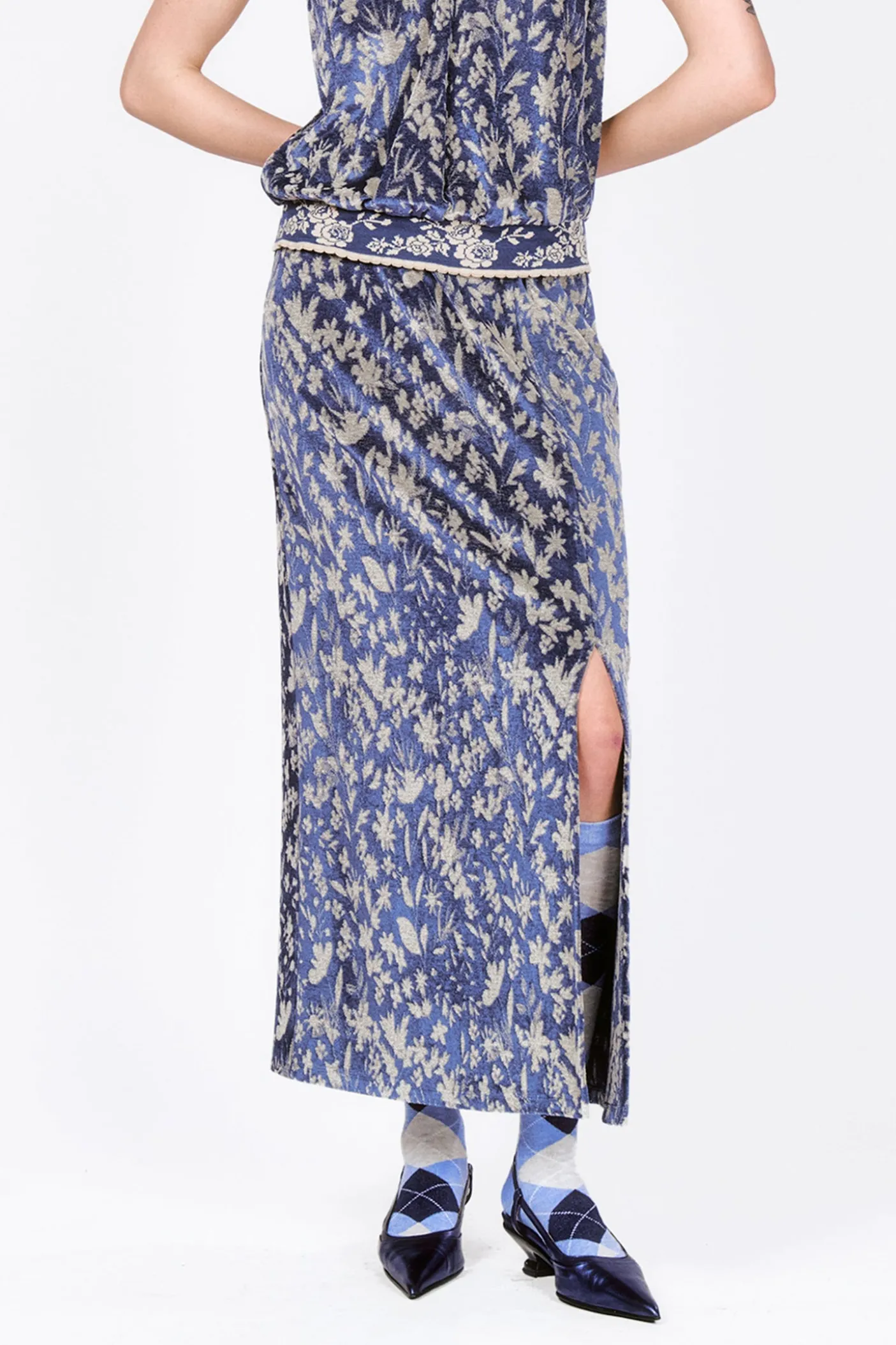 Bluebell Velour Maxi Skirt with Slit