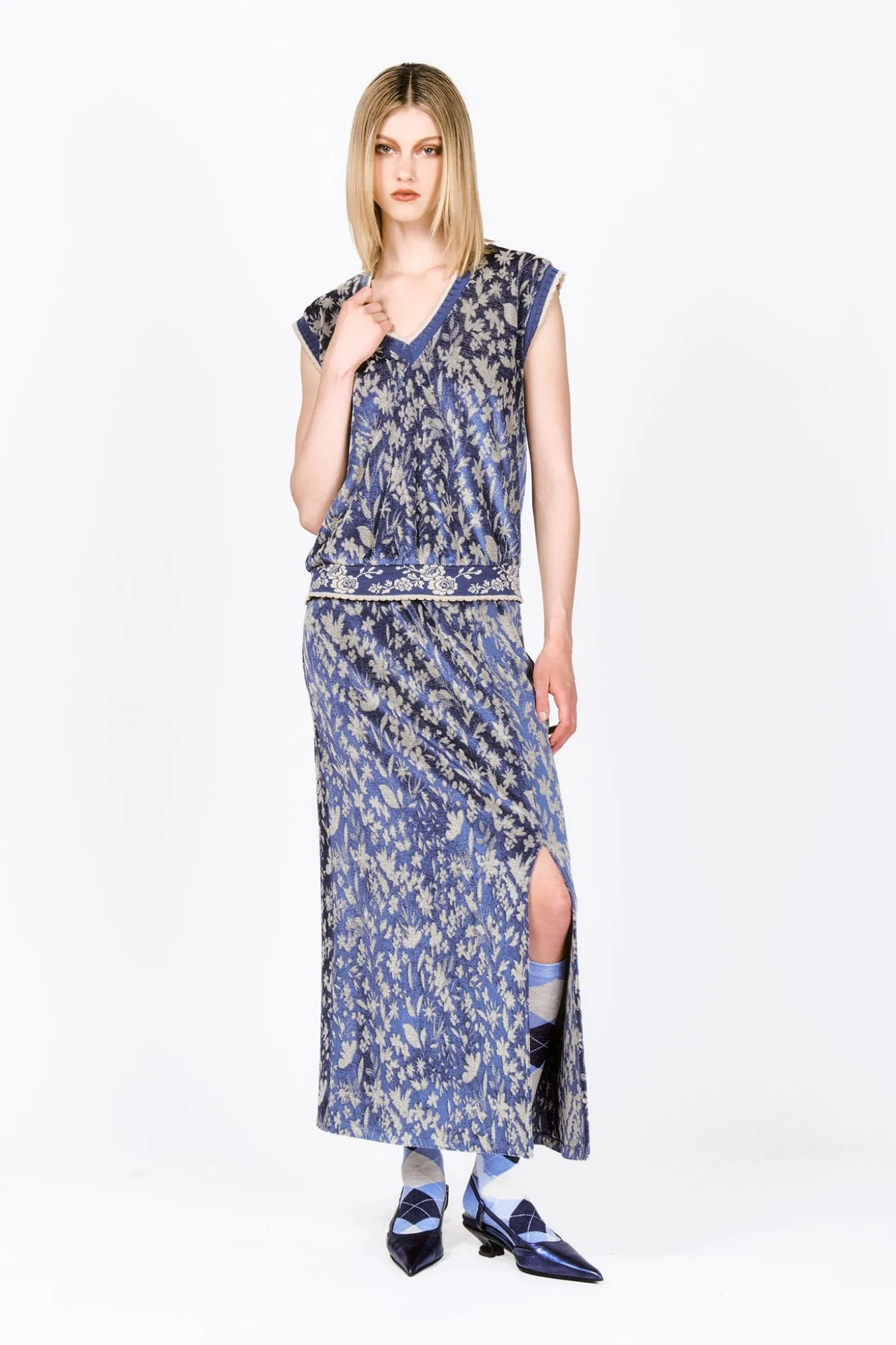 Bluebell Velour Maxi Skirt with Slit
