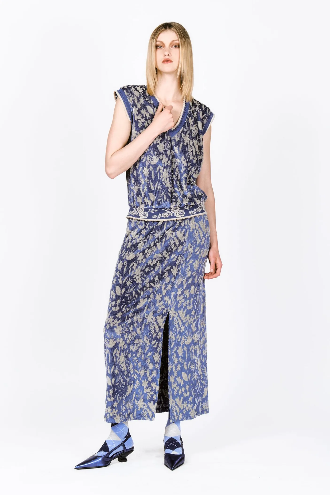 Bluebell Velour Maxi Skirt with Slit
