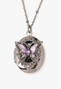 Butterfly Locket Necklace - Gunmetal