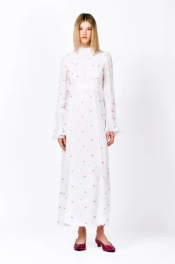 Cluny Lace Trimmed Floral Swiss Dot Maxi Dress