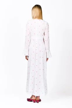 Cluny Lace Trimmed Floral Swiss Dot Maxi Dress