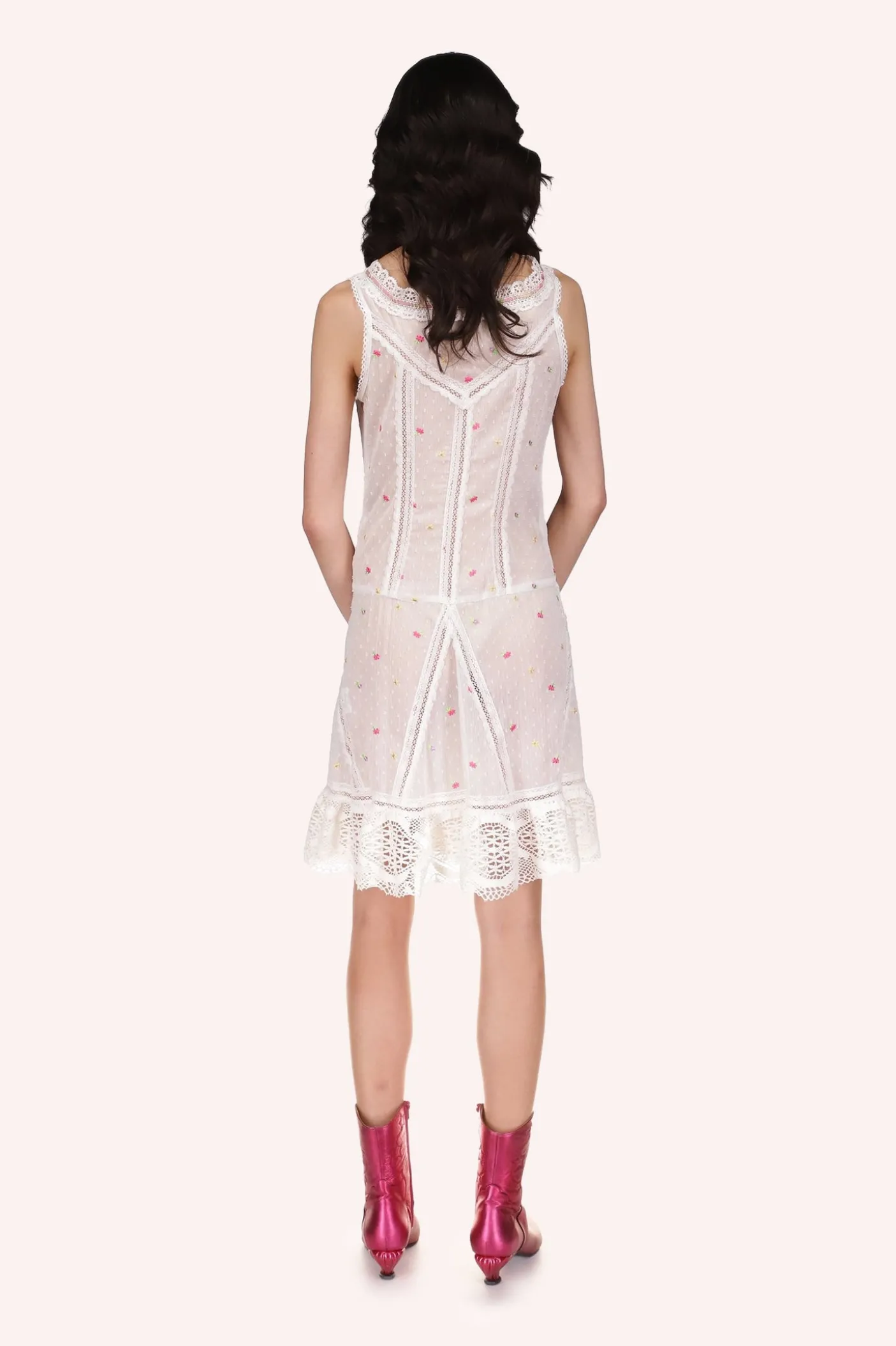 Cluny Lace Trimmed Floral Swiss Dot Slip Dress