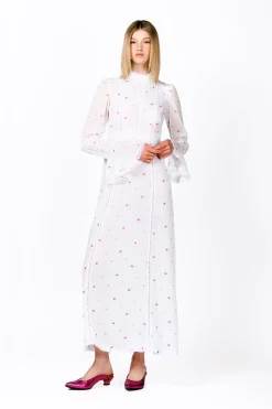 Cluny Lace Trimmed Floral Swiss Dot Maxi Dress