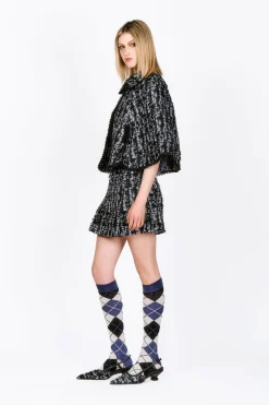 Cornflower Tweed Pleated Mini Skirt