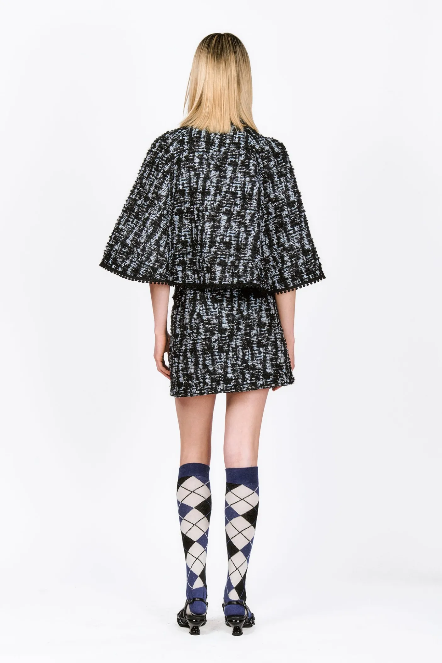 Cornflower Tweed Pleated Mini Skirt