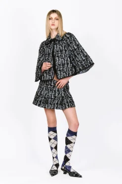 Cornflower Tweed Pleated Mini Skirt