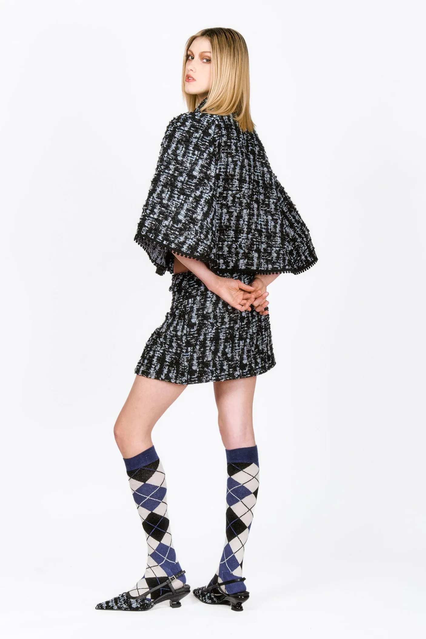 Cornflower Tweed Pleated Mini Skirt
