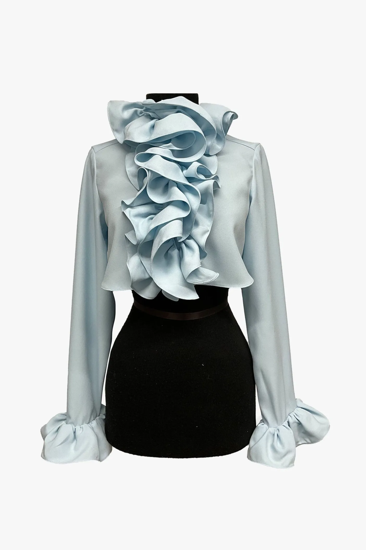 Crepe Ruffle Cropped Blouse