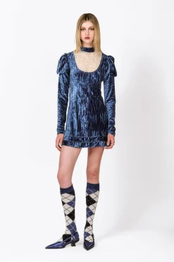 Crushed Velvet Cream Lace Mini Dress