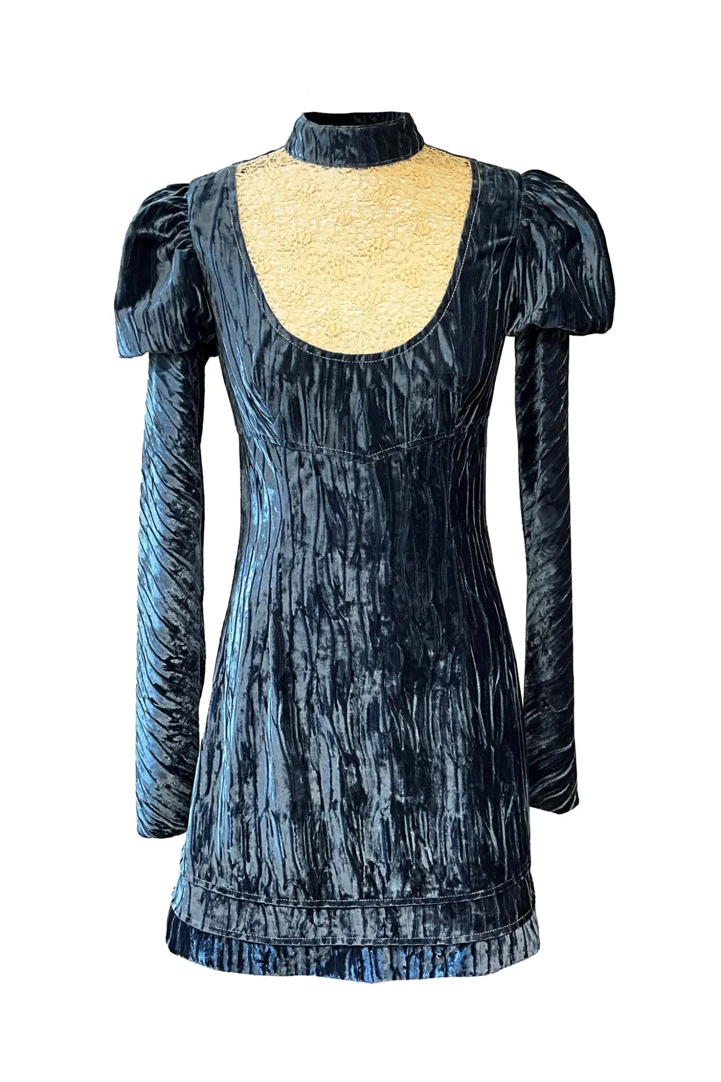 Crushed Velvet Cream Lace Mini Dress