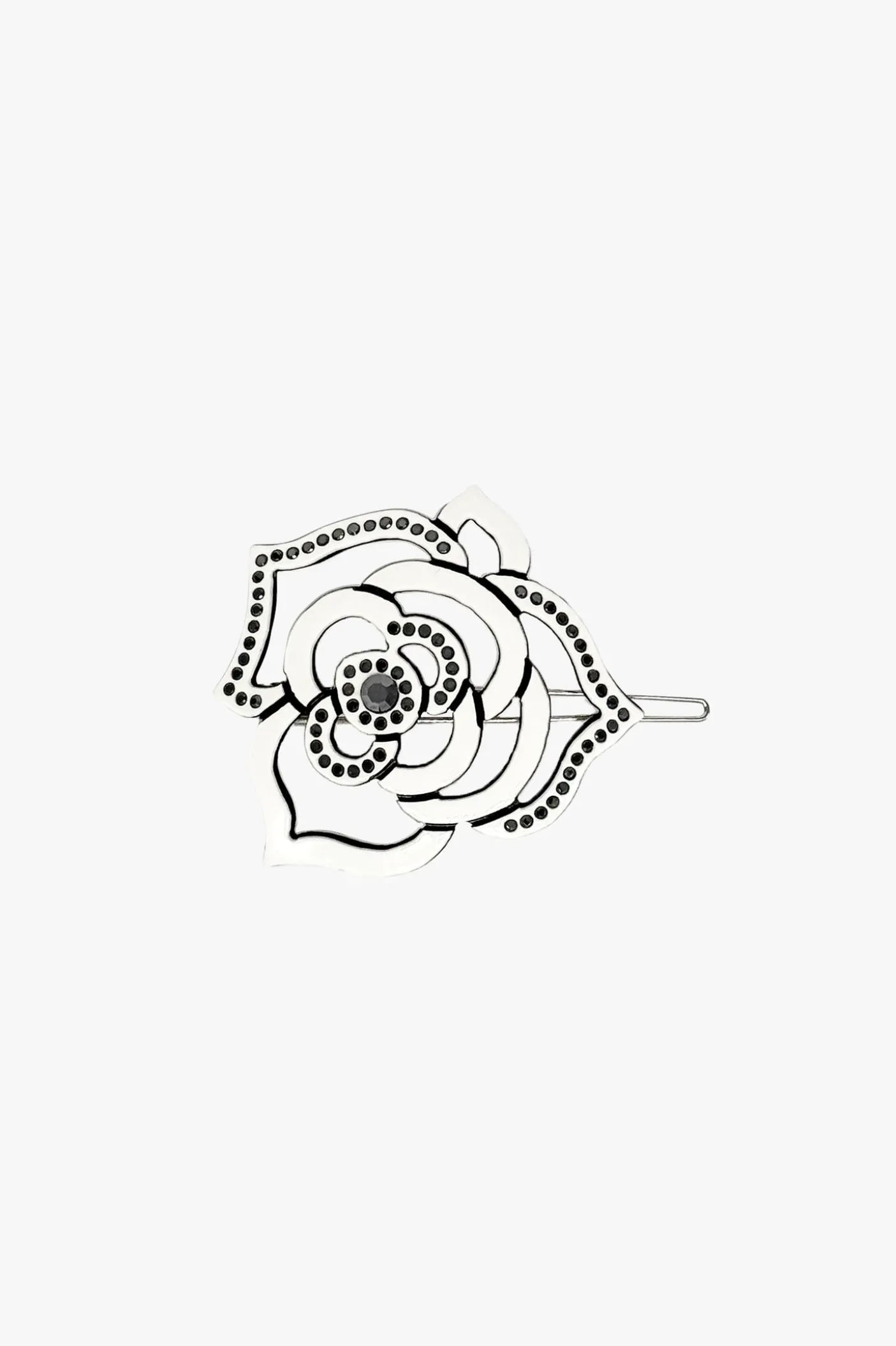 Cutout Crystal Embroidered Rose Side Barrette-White
