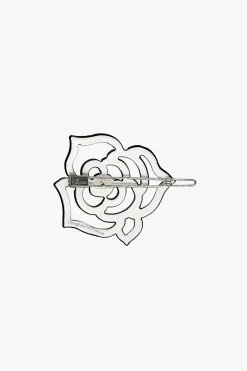 Cutout Crystal Embroidered Rose Side Barrette-White