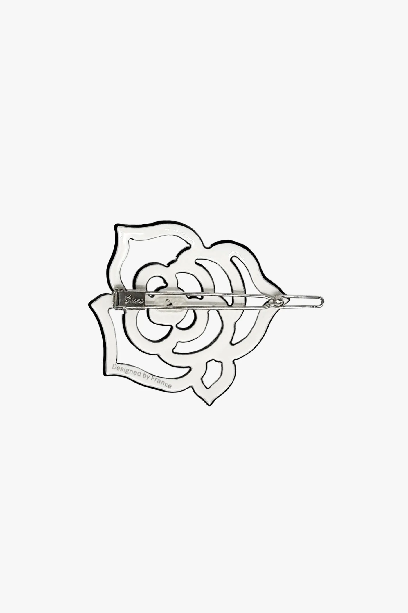 Cutout Crystal Embroidered Rose Side Barrette-White