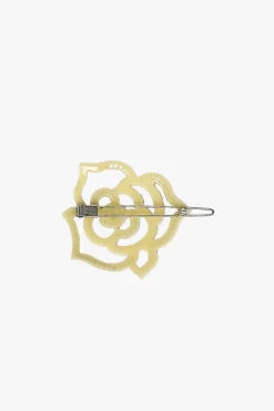 Cutout Crystal Embroidered Rose Side Barrette-Black