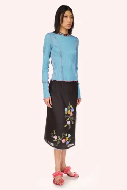 3-D Pansy Embroidered on Linen Skirt