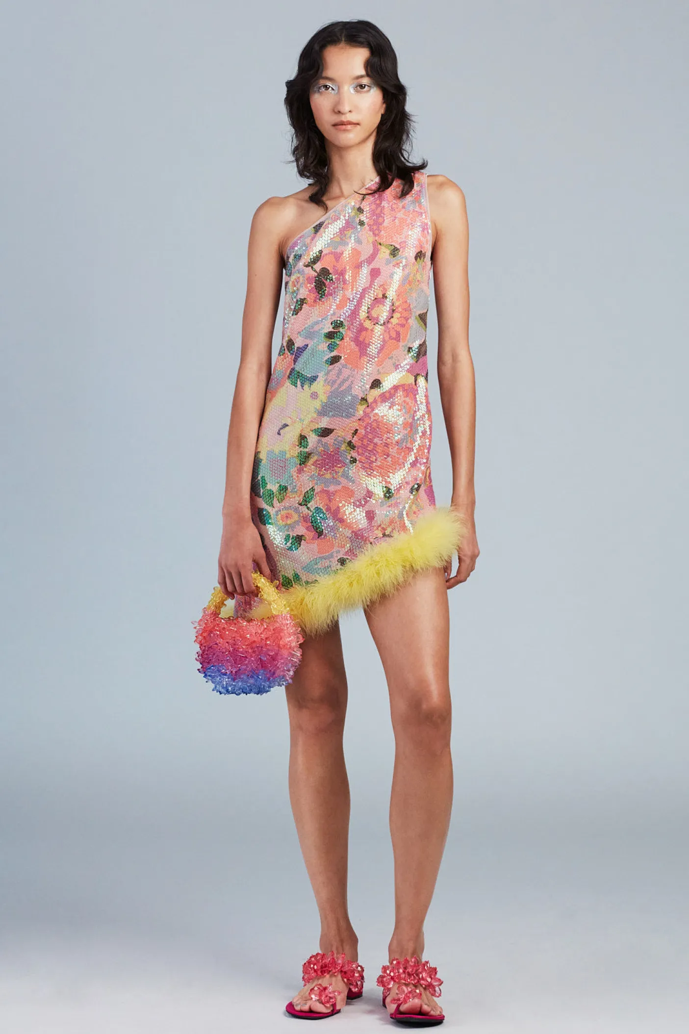Dahlias Iridescent Sequin Asymmetrical Dress
