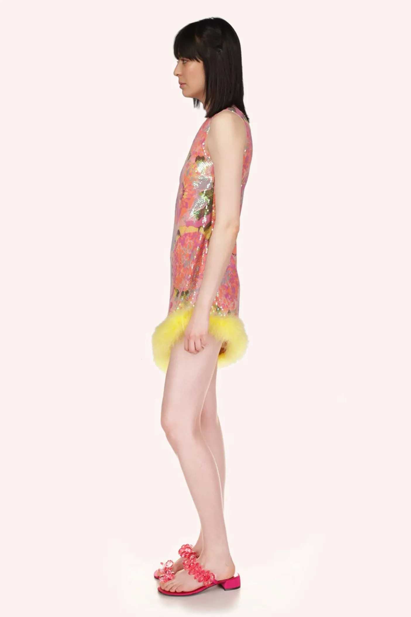 Dahlias Iridescent Sequin Asymmetrical Dress