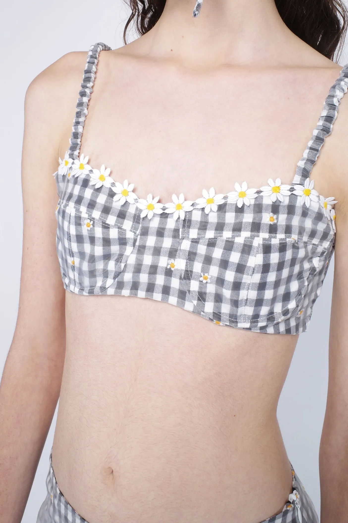 Daisy Embroidery on Gingham Bikini Set