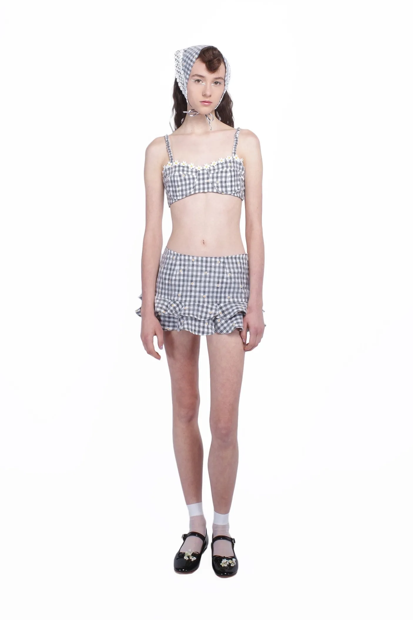 Daisy Embroidery on Gingham Bikini Set