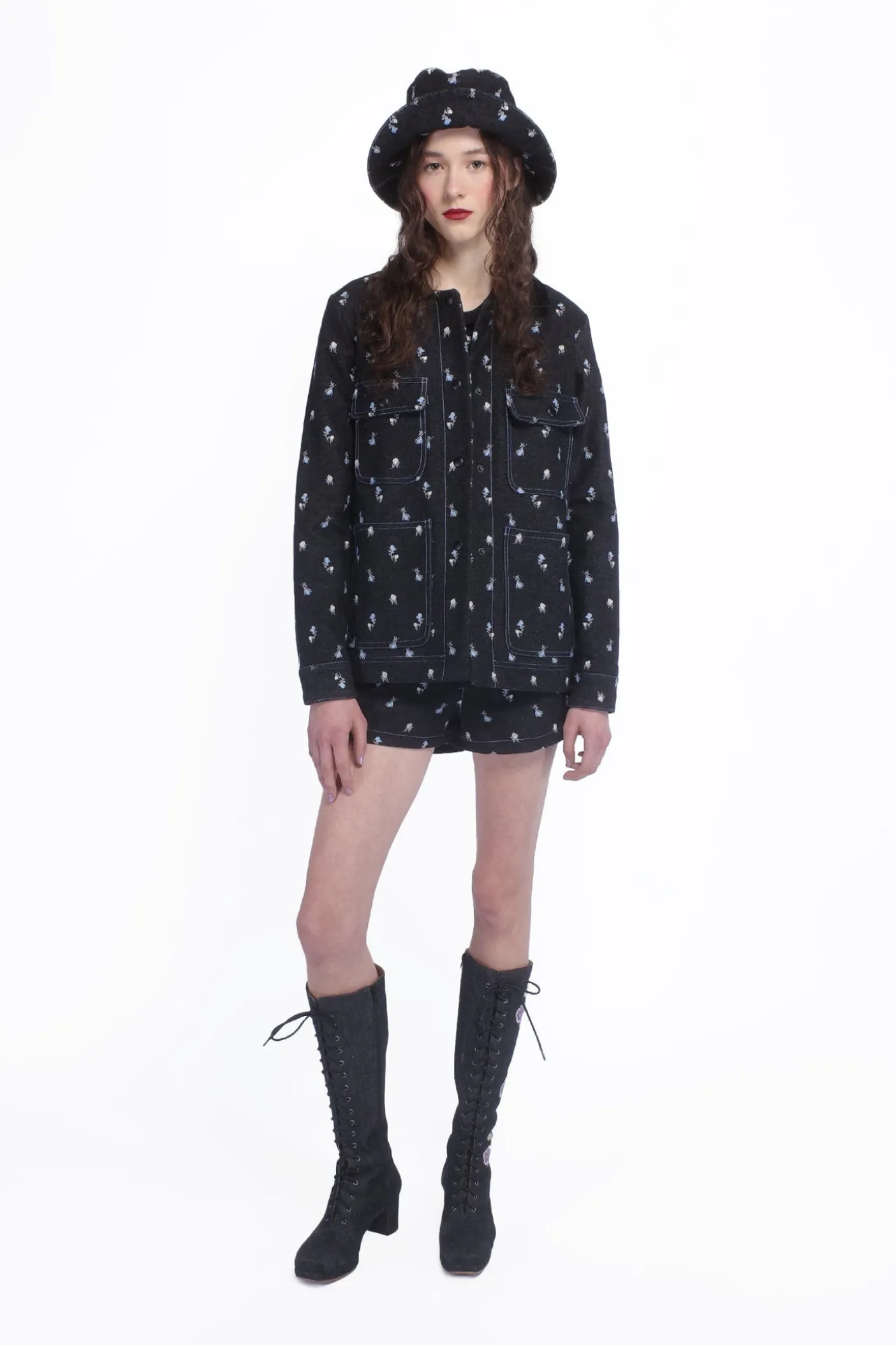 Denim Embroidered Roses Barn Jacket