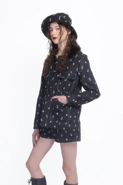 Denim Embroidered Roses Barn Jacket