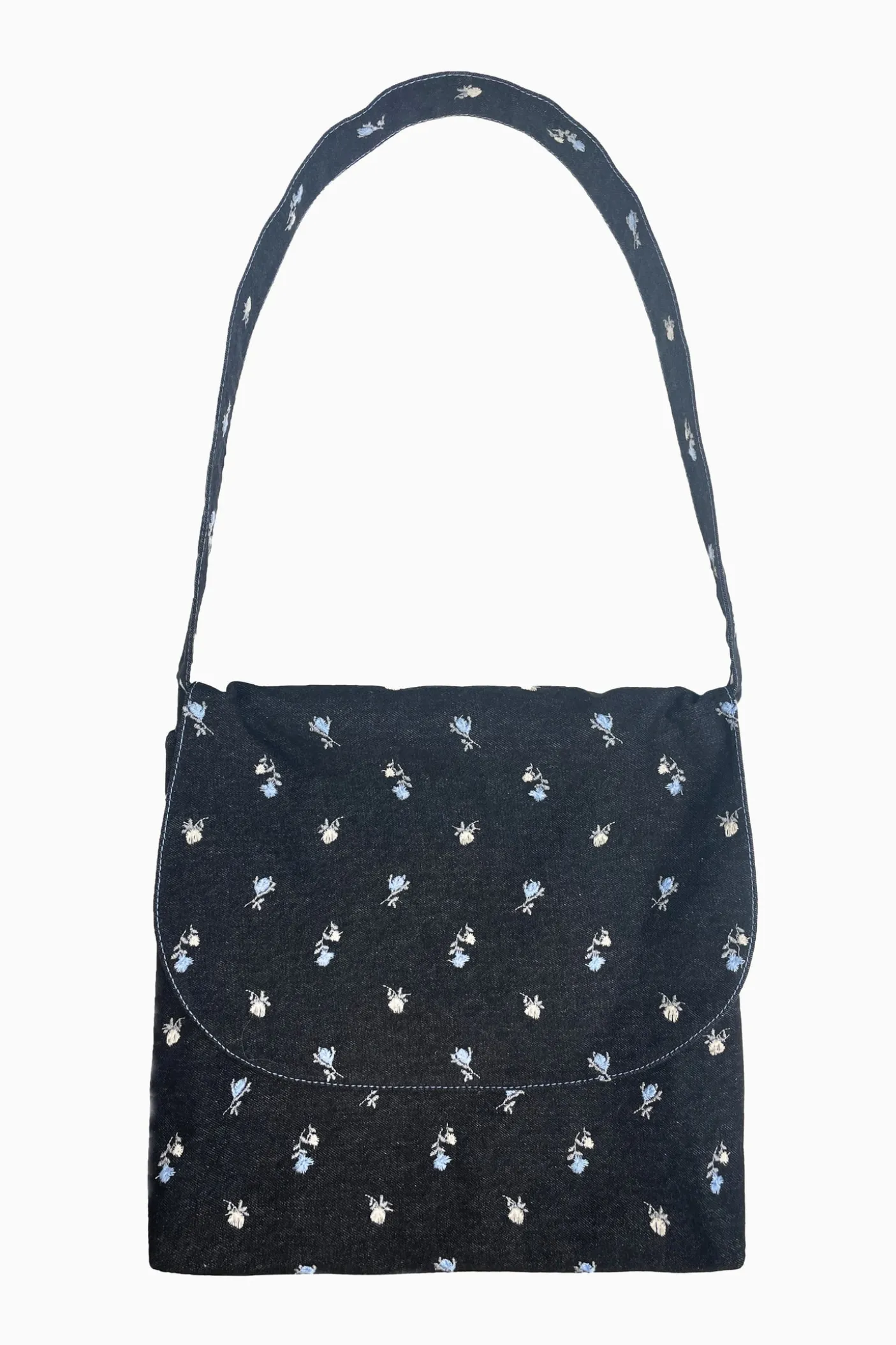 Denim Embroidered Roses Handbag