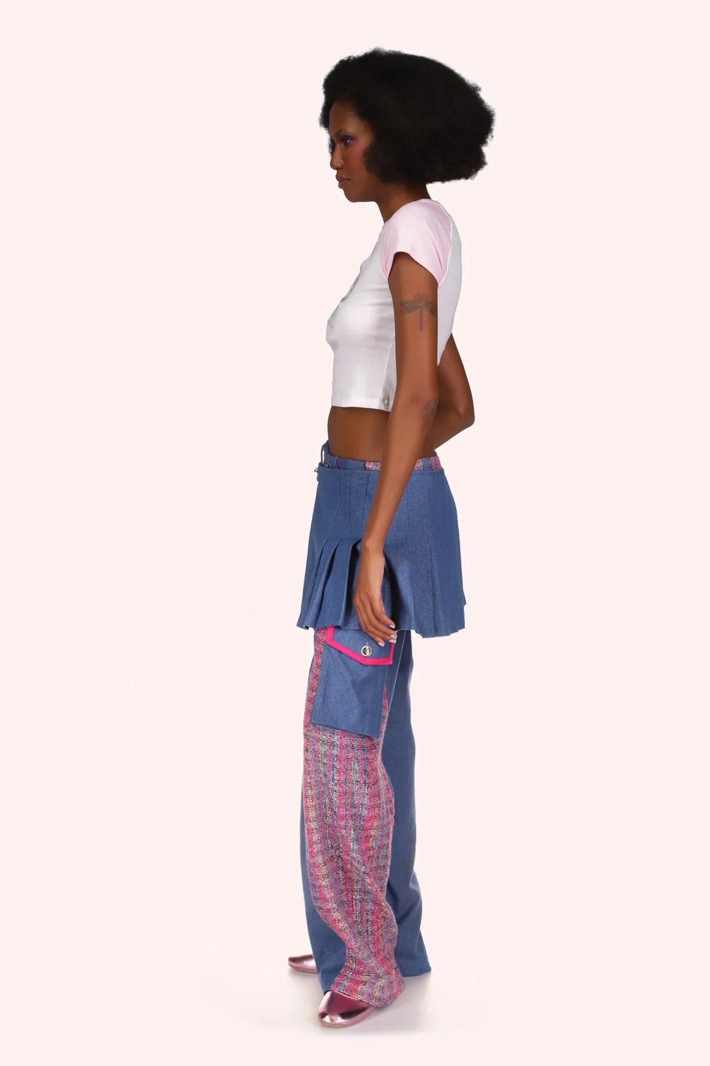 Denim Pleated Wrap Kilt