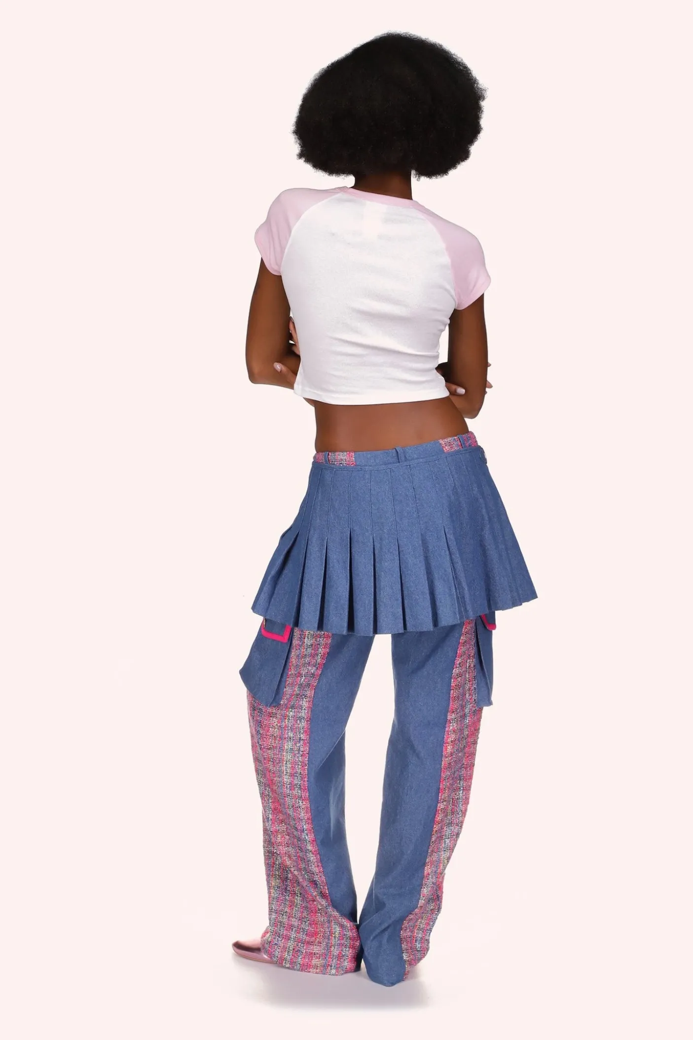 Denim Pleated Wrap Kilt