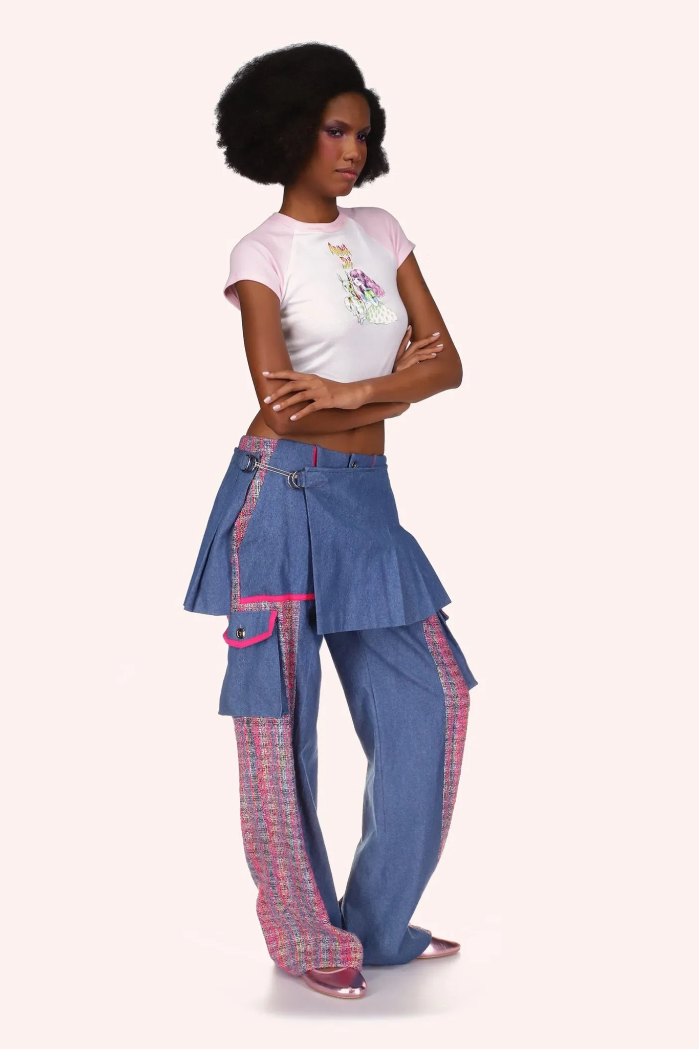 Denim Pleated Wrap Kilt