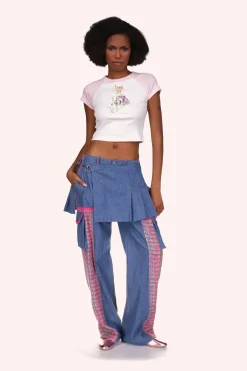 Denim Pleated Wrap Kilt