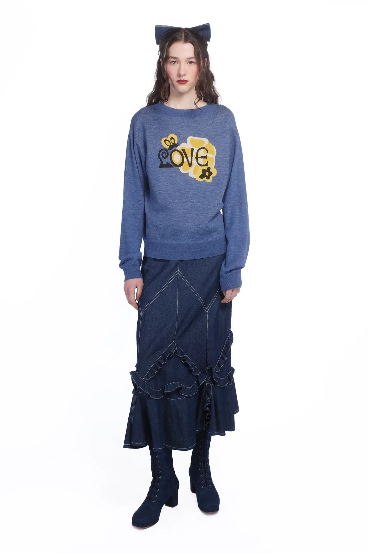 Denim Ruffle Maxi Skirt