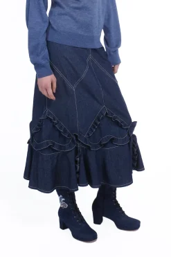 Denim Ruffle Maxi Skirt